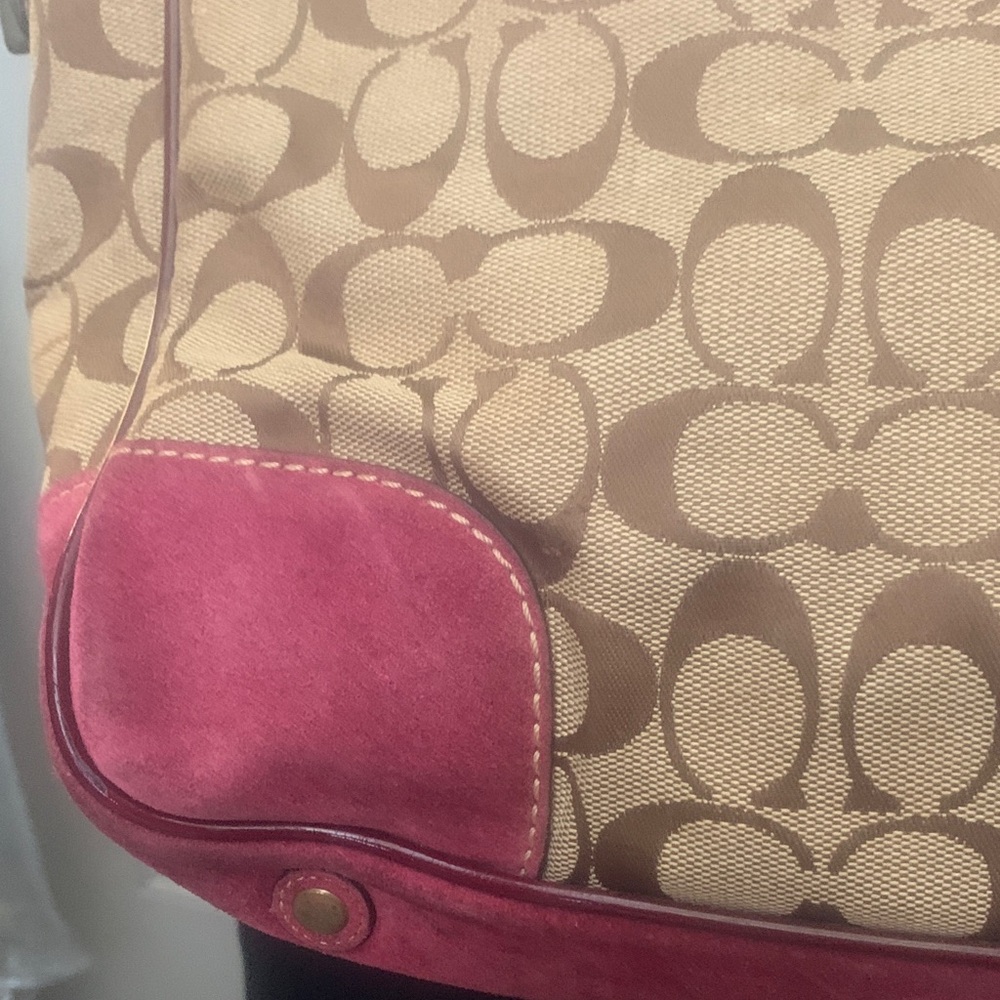Coach Suede Tan and Wine Signature Tote FIRM!!! - Picture 4 of 16